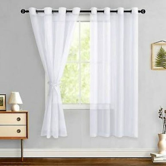 HIASAN White Sheer Curtains for Bedroom With Tiebacks, W52 X L63, 2 Soft Panels - Picture 1 of 1